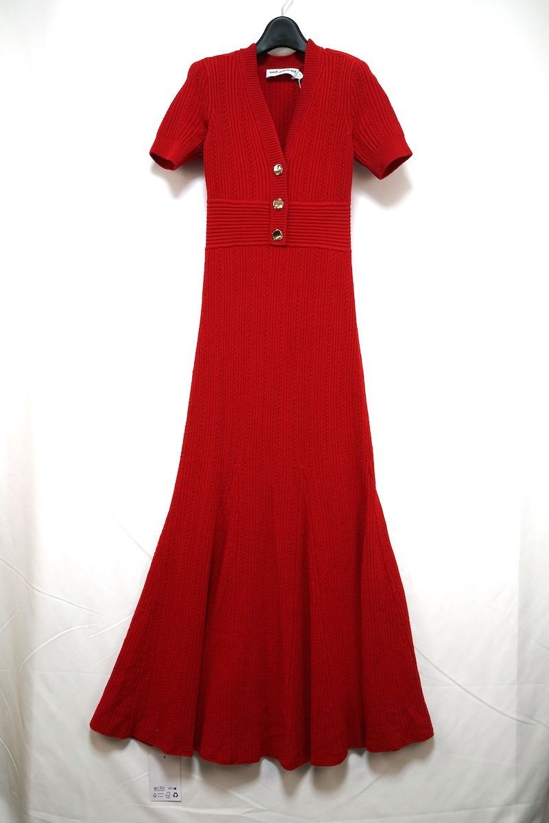 self-portrait セルフポートレート KNIT MIDI DRESS ニット ミディ ドレス レッド XSサイズ AW 24‐977 M-R