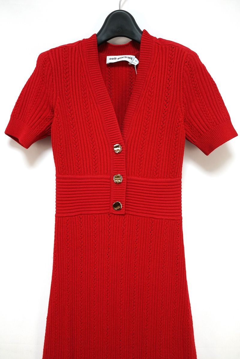 self-portrait セルフポートレート KNIT MIDI DRESS ニット ミディ ドレス レッド XSサイズ AW 24‐977 M-R
