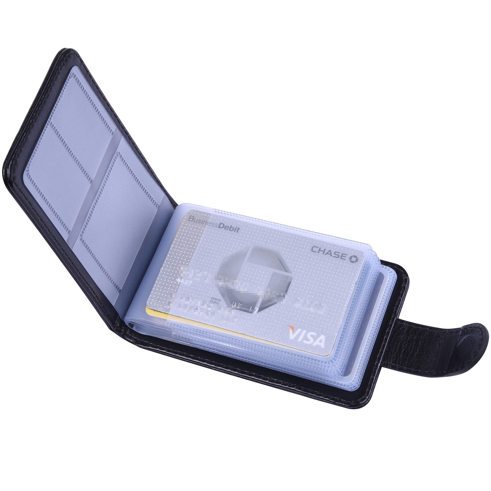 【新着商品】[Wisdompro] クレジットカードケース スキミング防止 カードファイル 透明 資格証/保険証/免許証/キャッシュカードケース ポイントカード入れ PUレザー 横型 20枚収納 ブラック