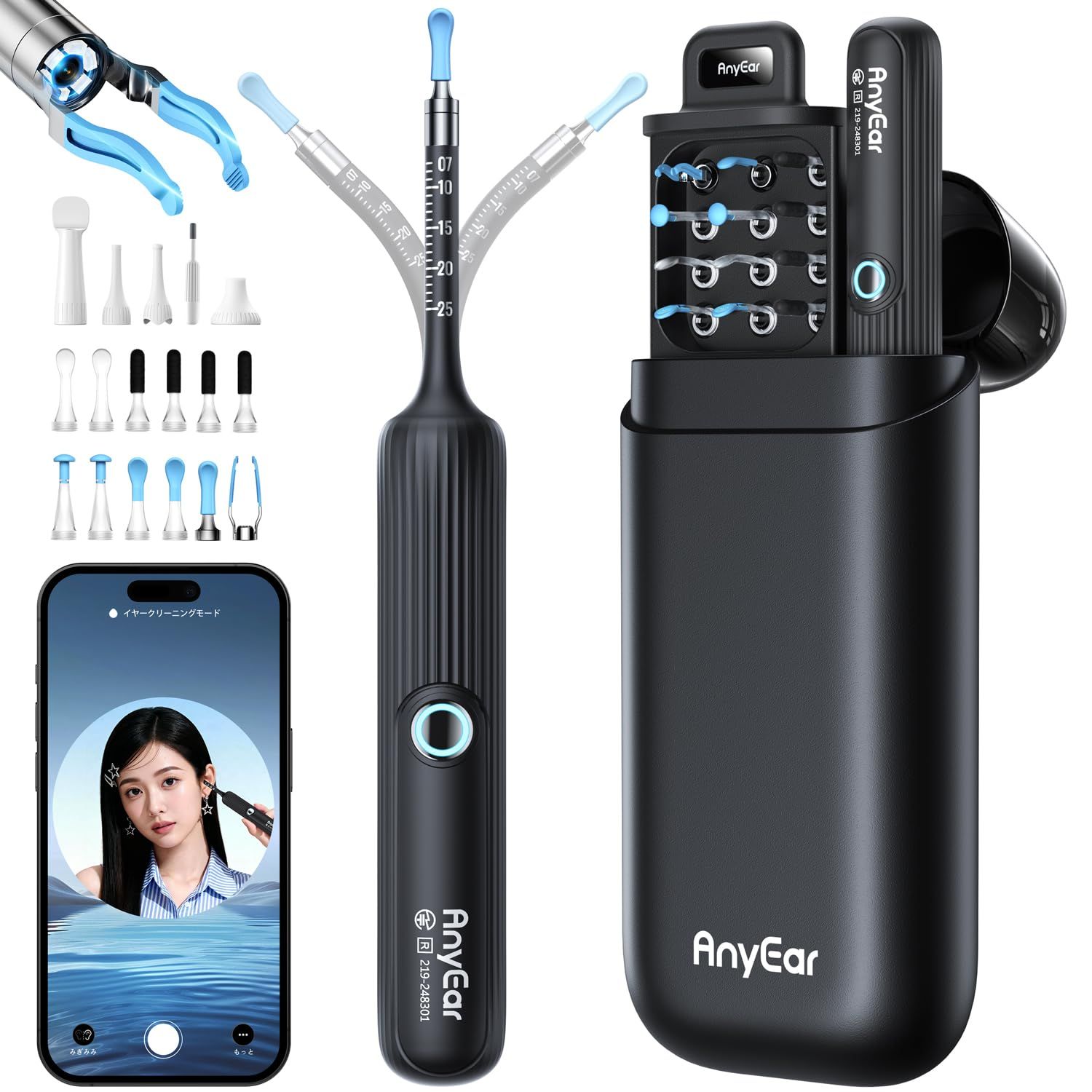 耳かき カメラ付き 耳かき2000万画素-自由弯曲-6つLEDライト みみかき カメラ 耳掃除 耳掻き 耳口鼻観察＆安全カバー＆高精度ピンセット付属 3.1 mm 細レンズ｜画面補正 録画 写真 左右反転機能 WIFI接続 スマホ タブレット I