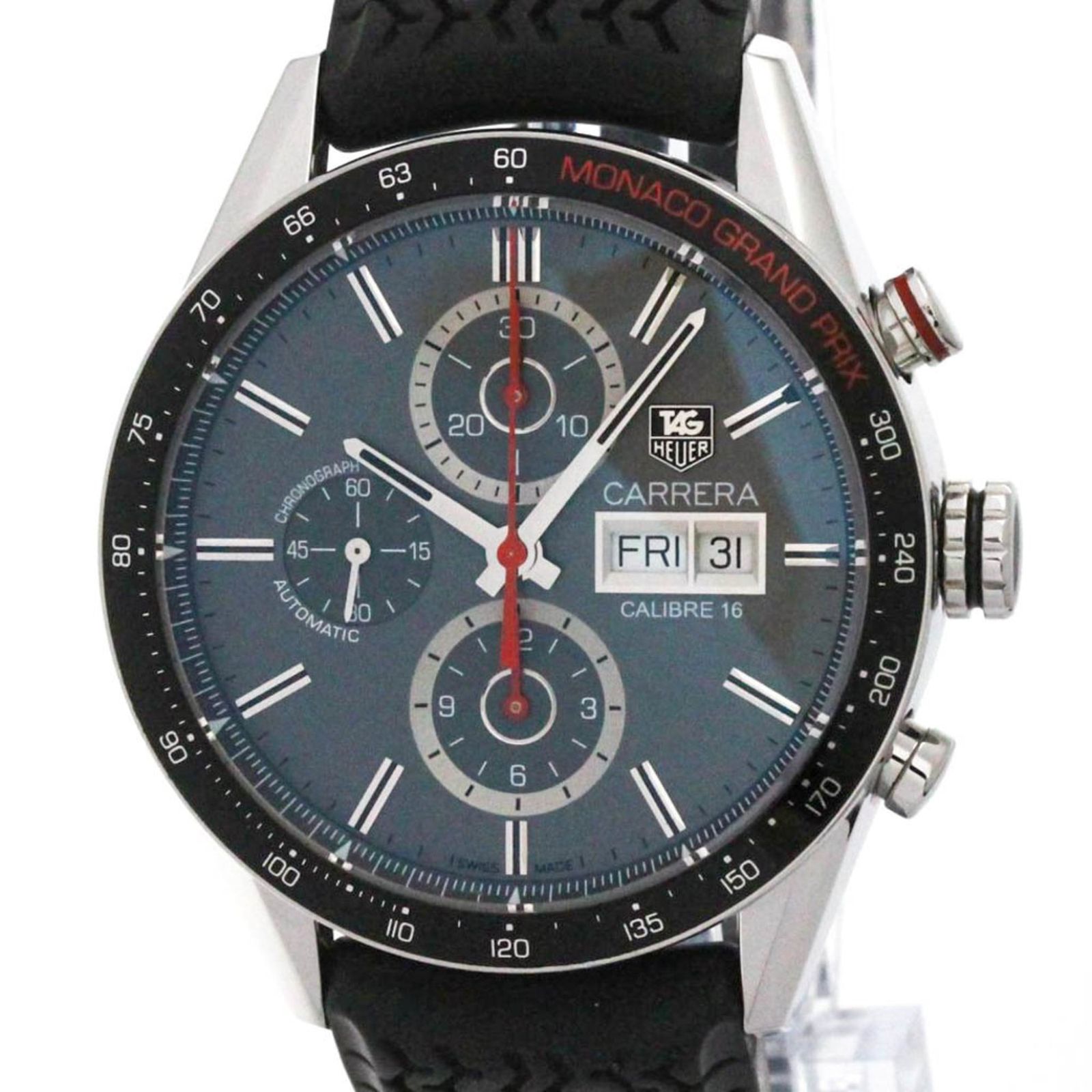 タグホイヤー TAG HEUER カレラ デイデイト クロノグラフ モナコ グランプリ ステンレススチール ラバー 自動巻き メンズ 時計 CV 2 A 1 M 外装仕上げ済み