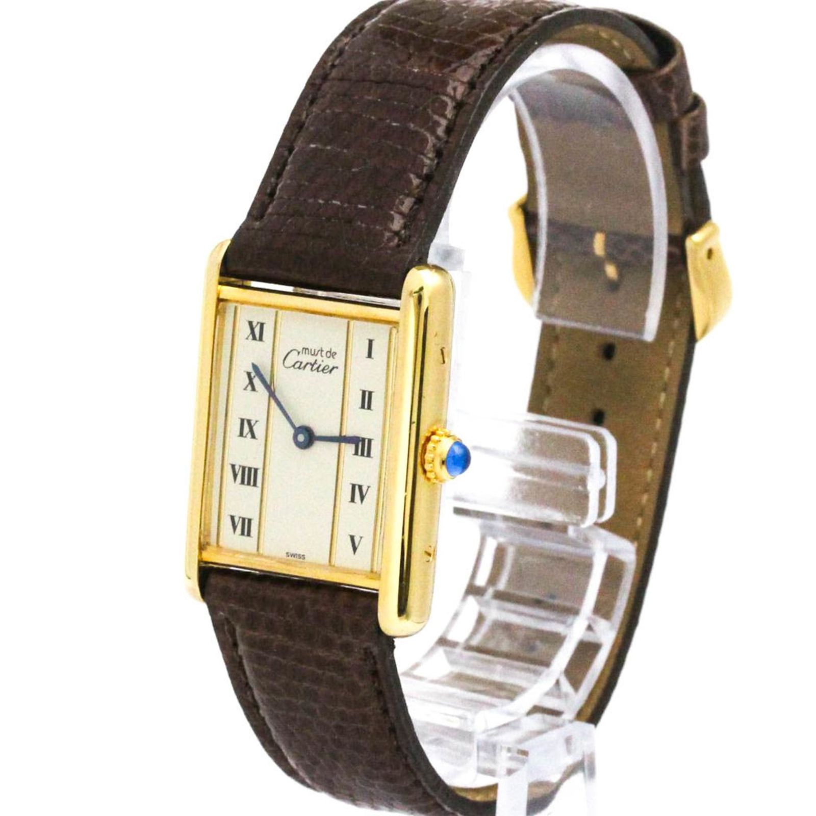 カルティエ CARTIER タンク ヴェルメイユ ゴールドプレート レザー クォーツ メンズ 時計 590005