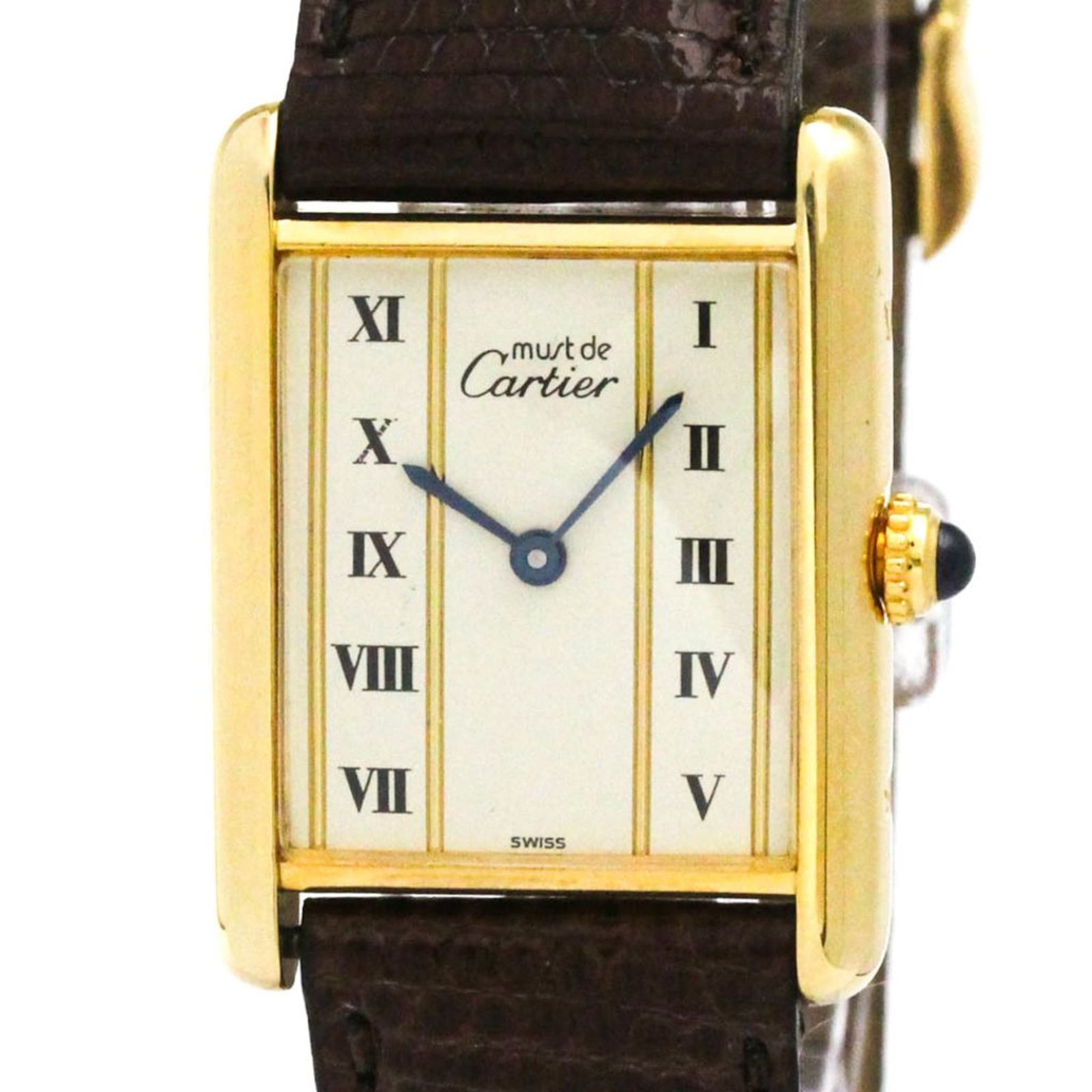 カルティエ CARTIER タンク ヴェルメイユ ゴールドプレート レザー クォーツ メンズ 時計 590005