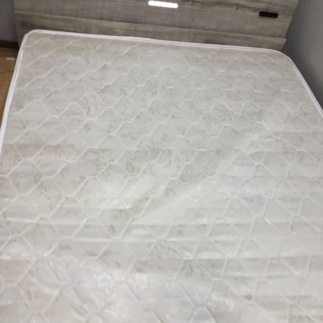 木目調 ダブルベッド マットレス付 照明付き 幅140×200cm グレー系