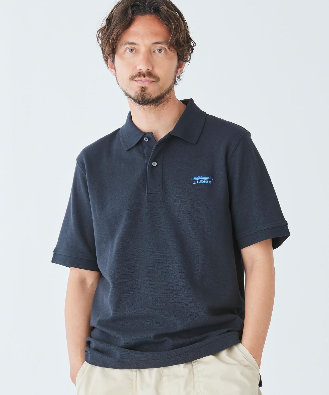商品 L.L.Bean エルエルビーン メンズ ダブル エル ポロシャツ 半袖 カタディン ロゴの刺繍入り ジャパン フィット