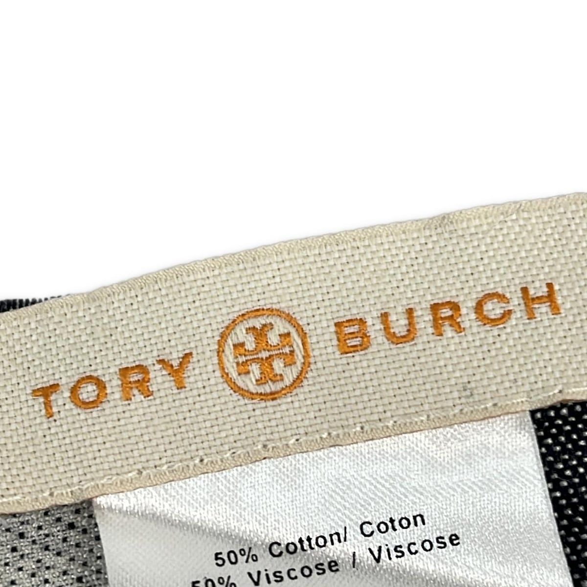 TORY BURCH トリーバーチ ストール ショール ダークネイビー ライトグレー ボーダー コットン