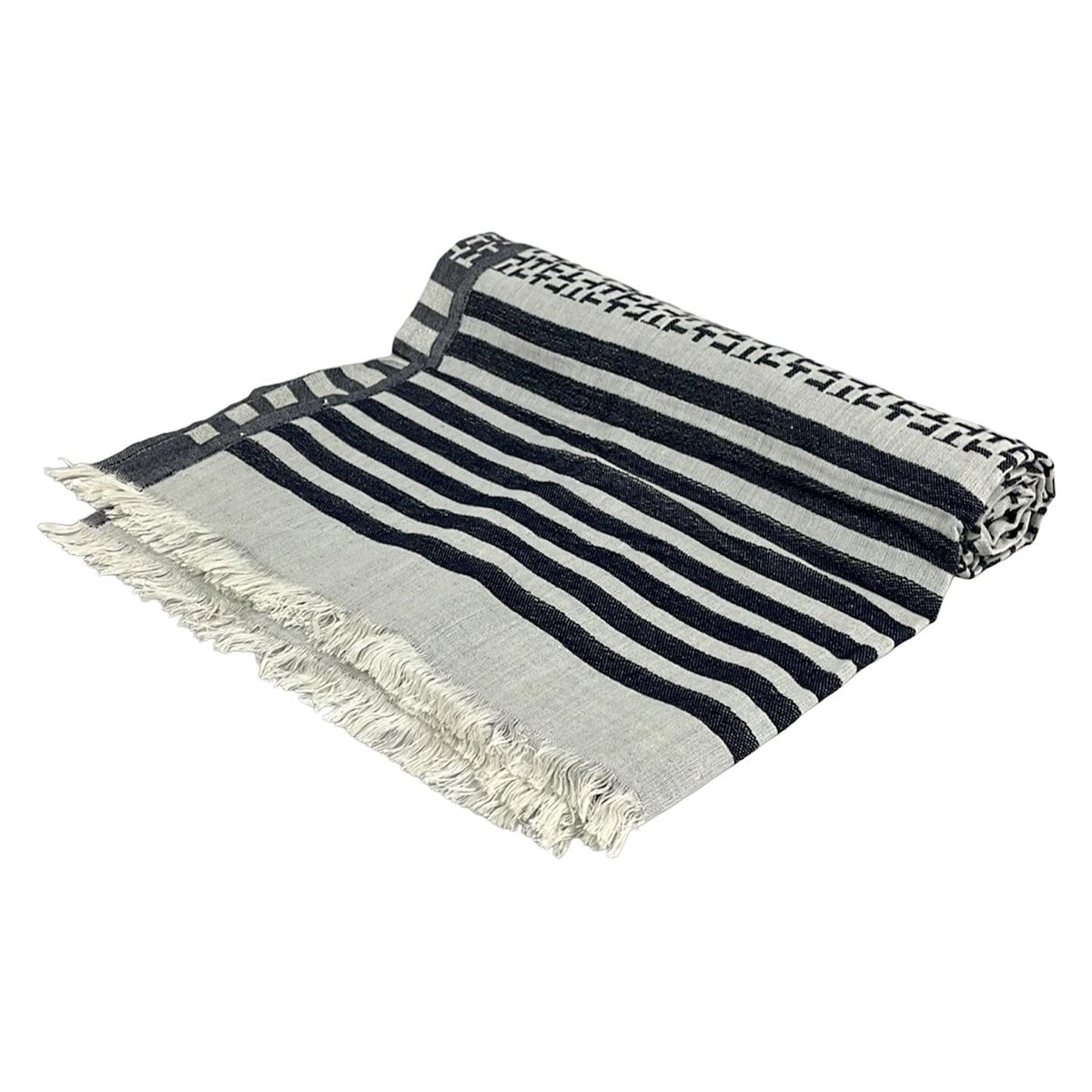 TORY BURCH トリーバーチ ストール ショール - ダークネイビー×ライトグレー ボーダー コットン