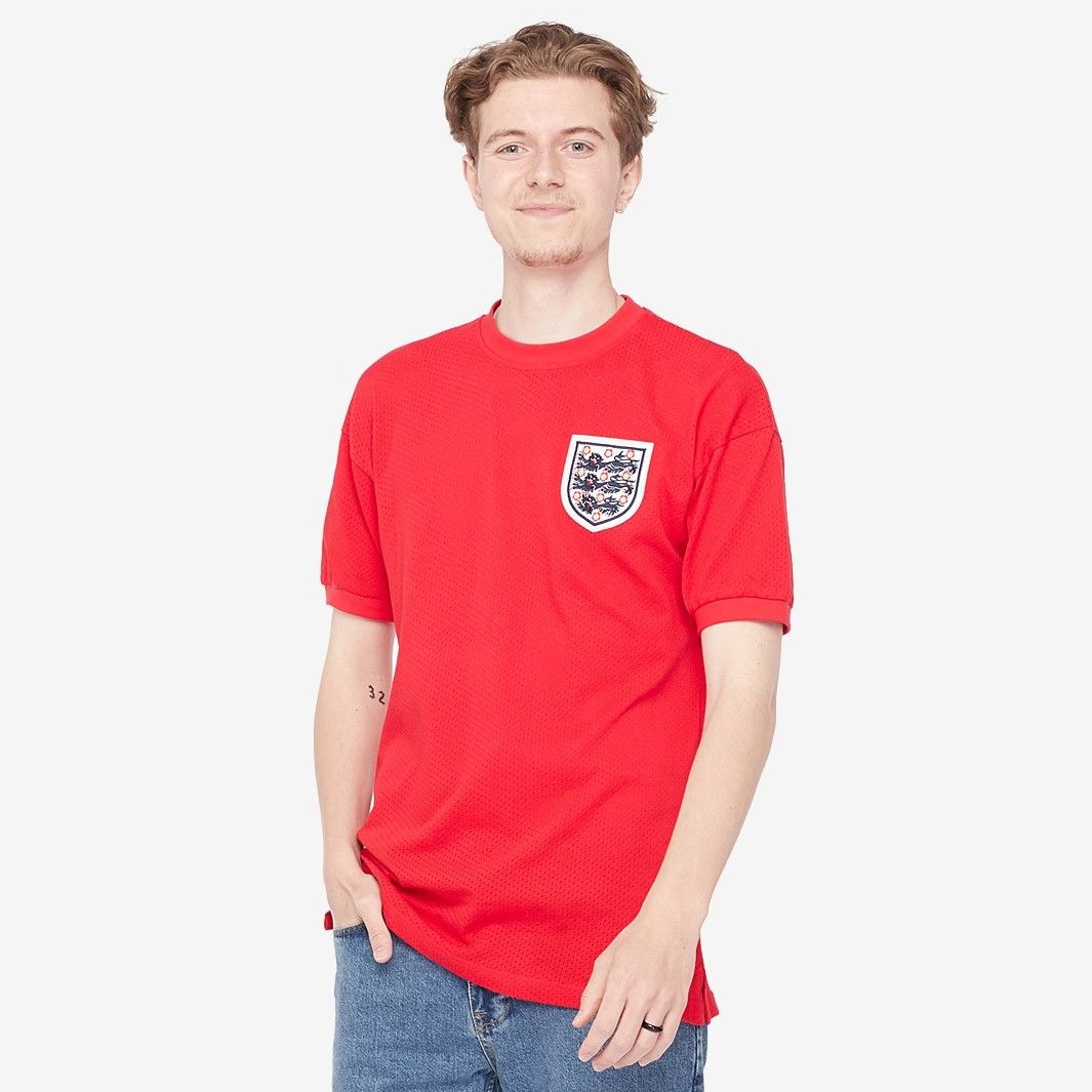 Score Draw レトロ イングランド代表 1970 W杯 アウェイ 半袖 シャツ No.6 赤