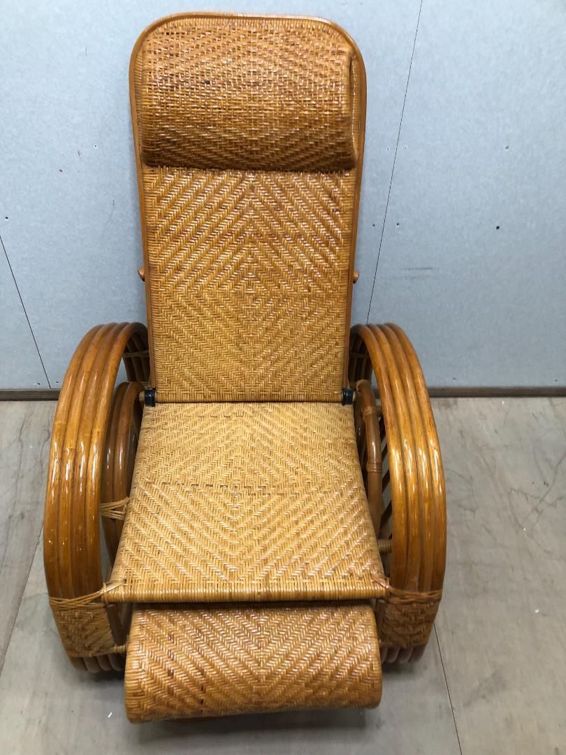 藤椅子 ラタン 3段階 リクライニングチェアー ブックスタンド 古道具