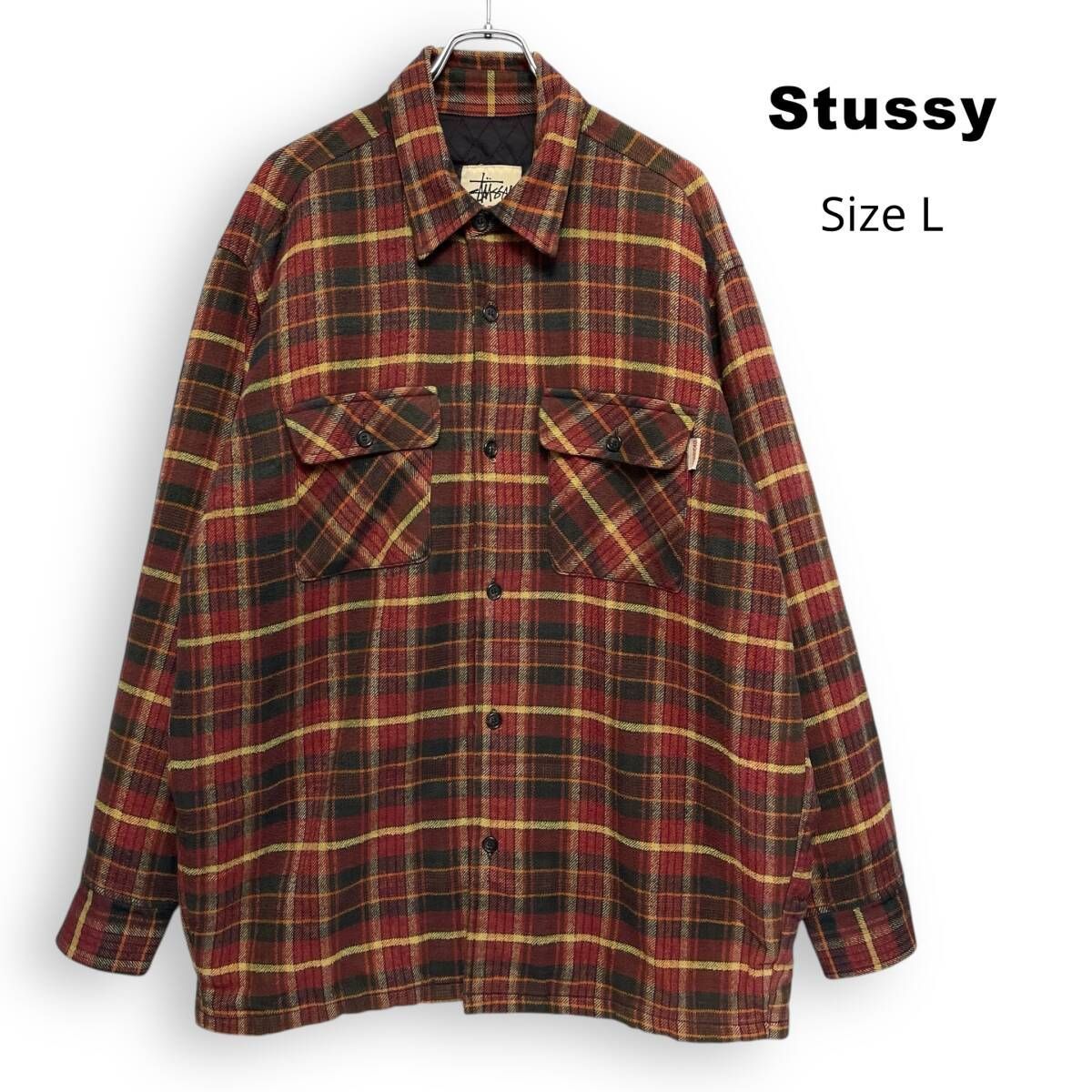 M 25132 STUSSY ステューシー 90 s 白タグ チェック キルティング シャツ ジャケット L