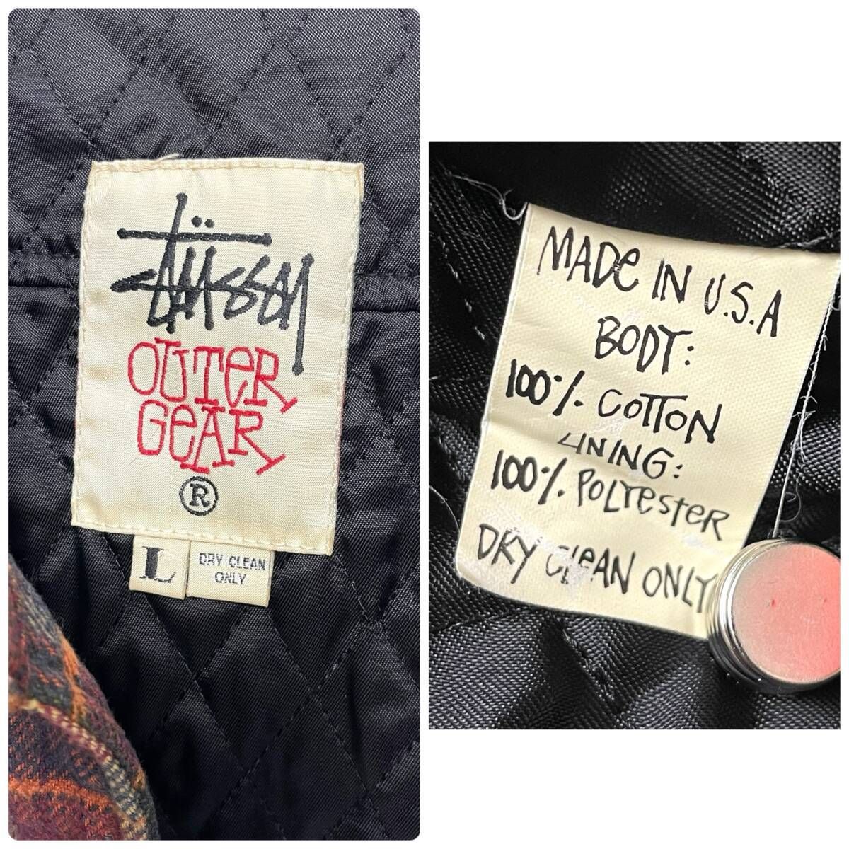 M25132/ STUSSY ステューシー USA製 90s 白タグ チェック キルティング 