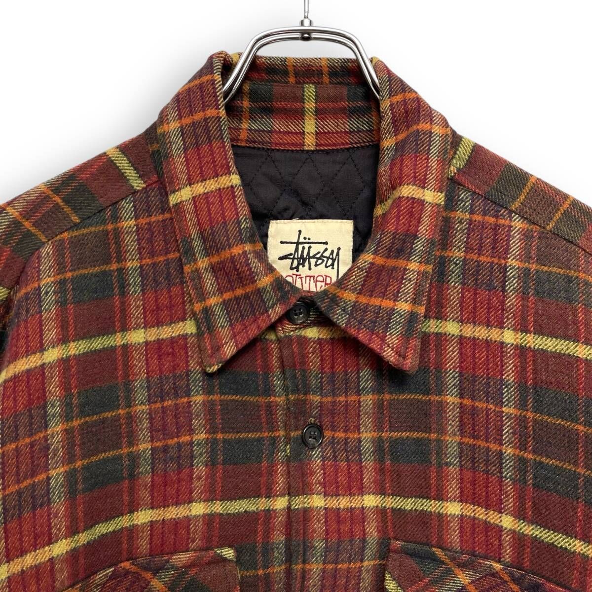 M25132/ STUSSY ステューシー USA製 90s 白タグ チェック キルティング 