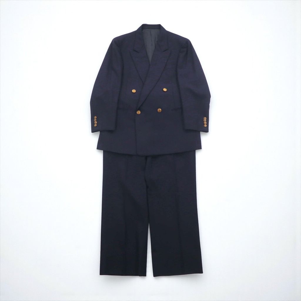 【高級デザイン】Burberry 金ボタン　セットアップ　ダブル　ネイビー BURBERRY 80年代 日本製 ピークドラペル ダブルブレスト セットアップ