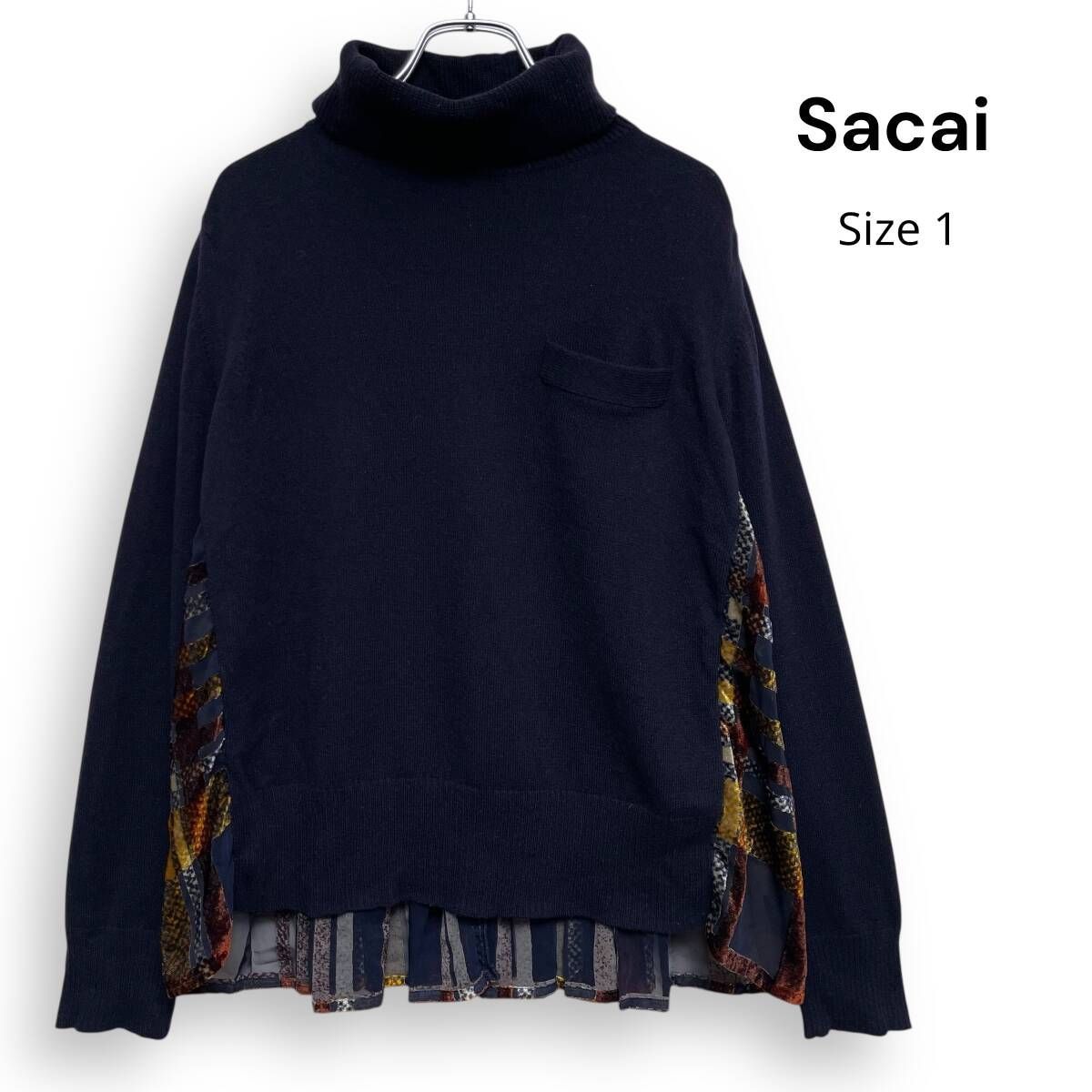 M25133/ Sacai サカイ プリーツ ドッキング ニット セーター ネイビー
