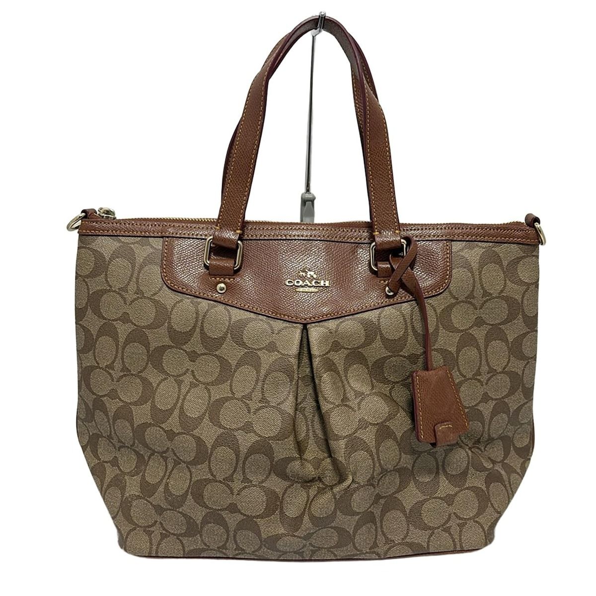 COACH コーチ ハンドバッグ シグネチャー柄 F 34614 カーキ ブラウン レザー