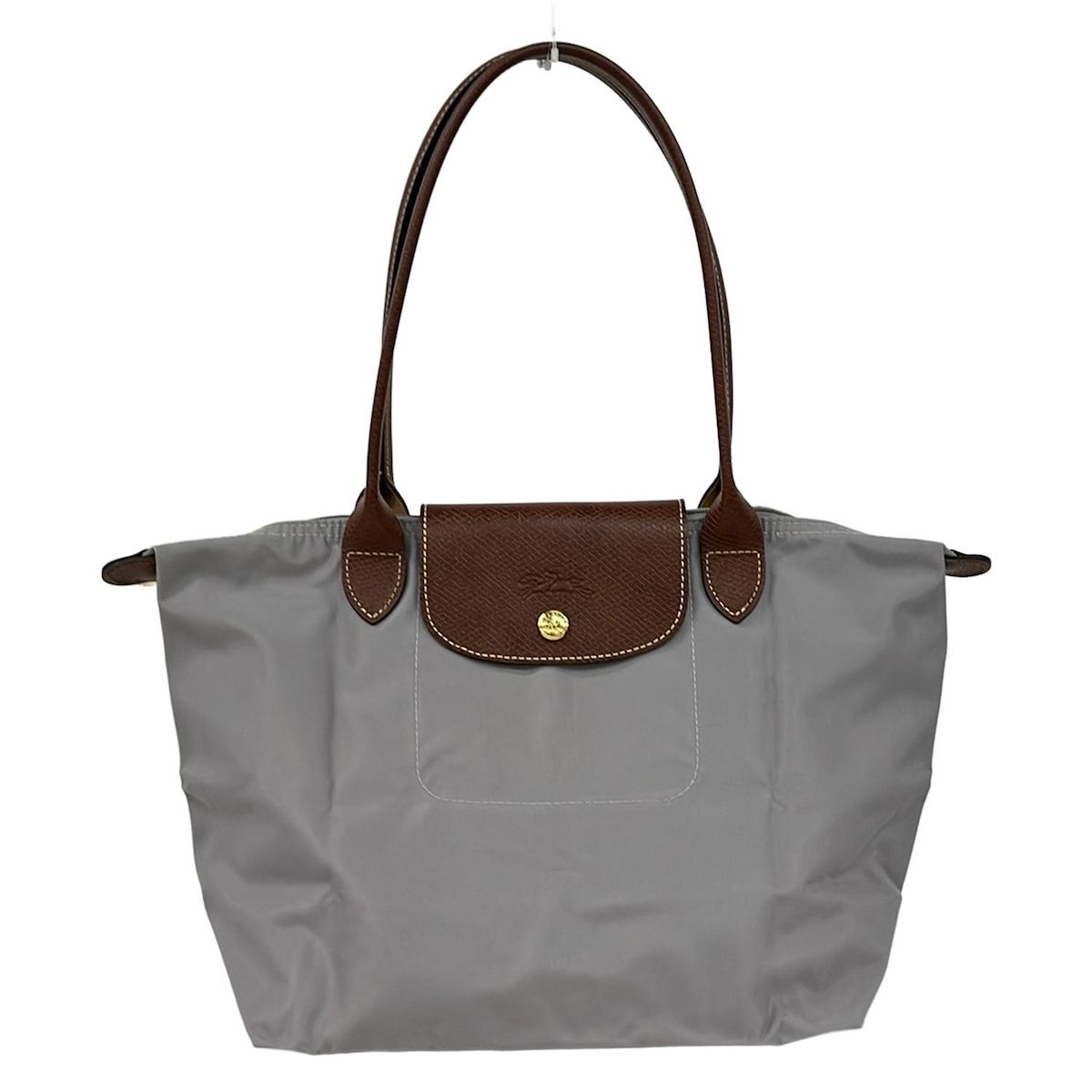 LONGCHAMP ロンシャン ハンドバッグ ル プリアージュオリジナル ライトグレー×ブラウン 折りたたみ レザー