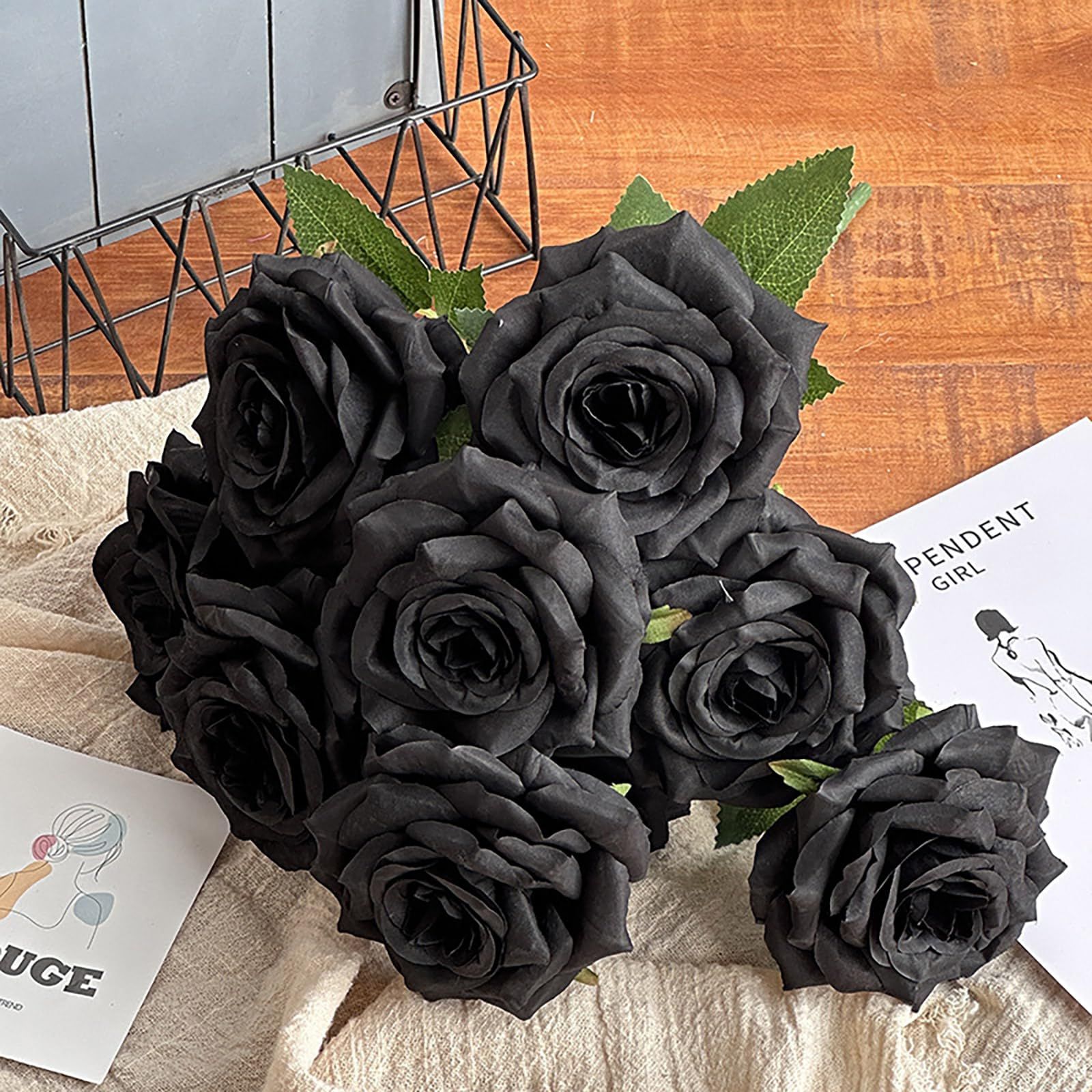 黒バラ 造花 ローズ 9頭花 多頭 黒ローズ ハロウィン飾り 黒薔薇 花束