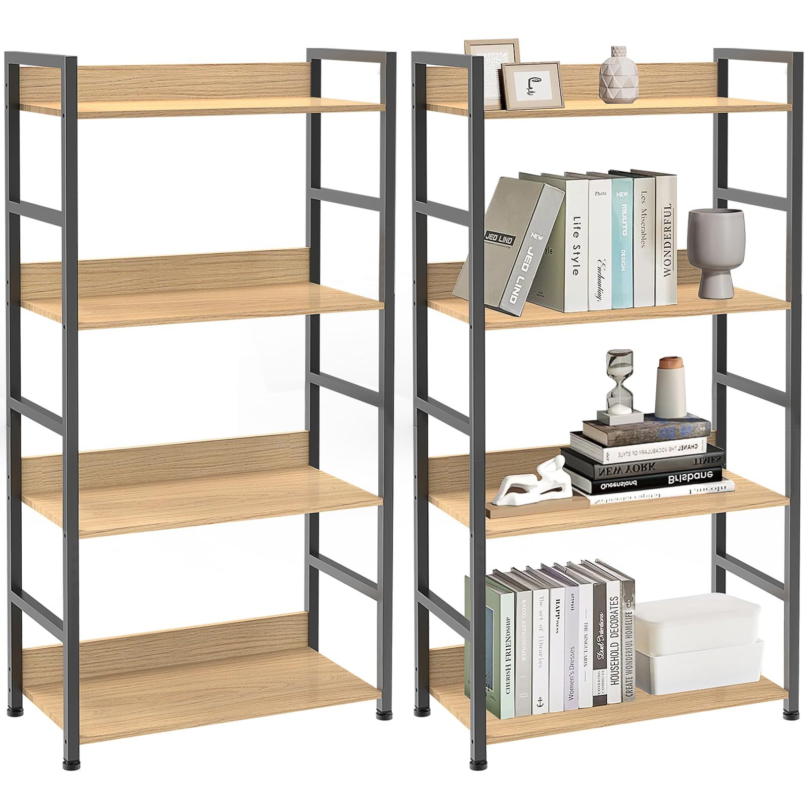 DSDCDJ 棚 ラック 4段 オープンシェルフ 幅60×奥行30×高さ120 cm 収納ラック キッチンラック おしゃれ 本棚 木目調 耐久 組立簡単 高耐荷重 リビングルーム キッチン ベッドルーム バスルーム バルコニー 書斎に適用