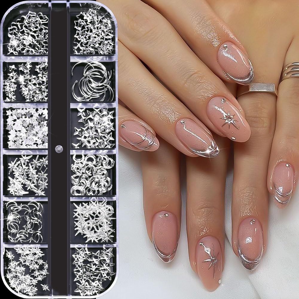 人気商品】スタッズ 3D 立体 星 月 ハート ススキ ネイルパーツ 四芒星