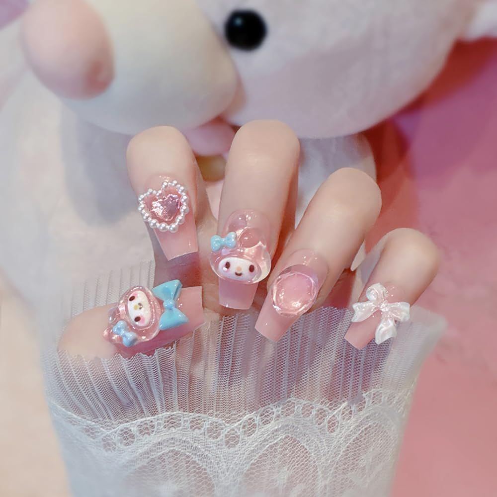 可愛いキャラクターネイルチップセット 新着商品】簡単装着 日常/パーティ用 プリンセス風 水洗OK 24枚セット