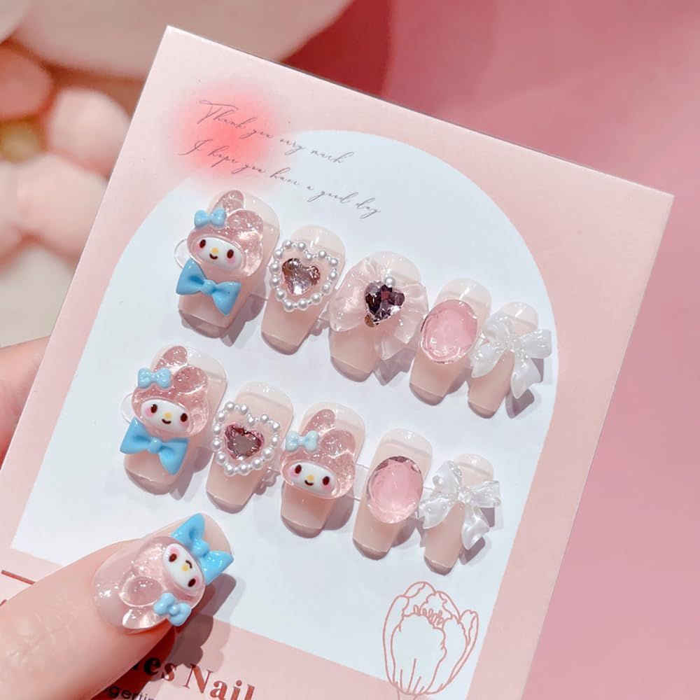 可愛いキャラクターネイルチップセット 新着商品】簡単装着 日常/パーティ用 プリンセス風 水洗OK 24枚セット