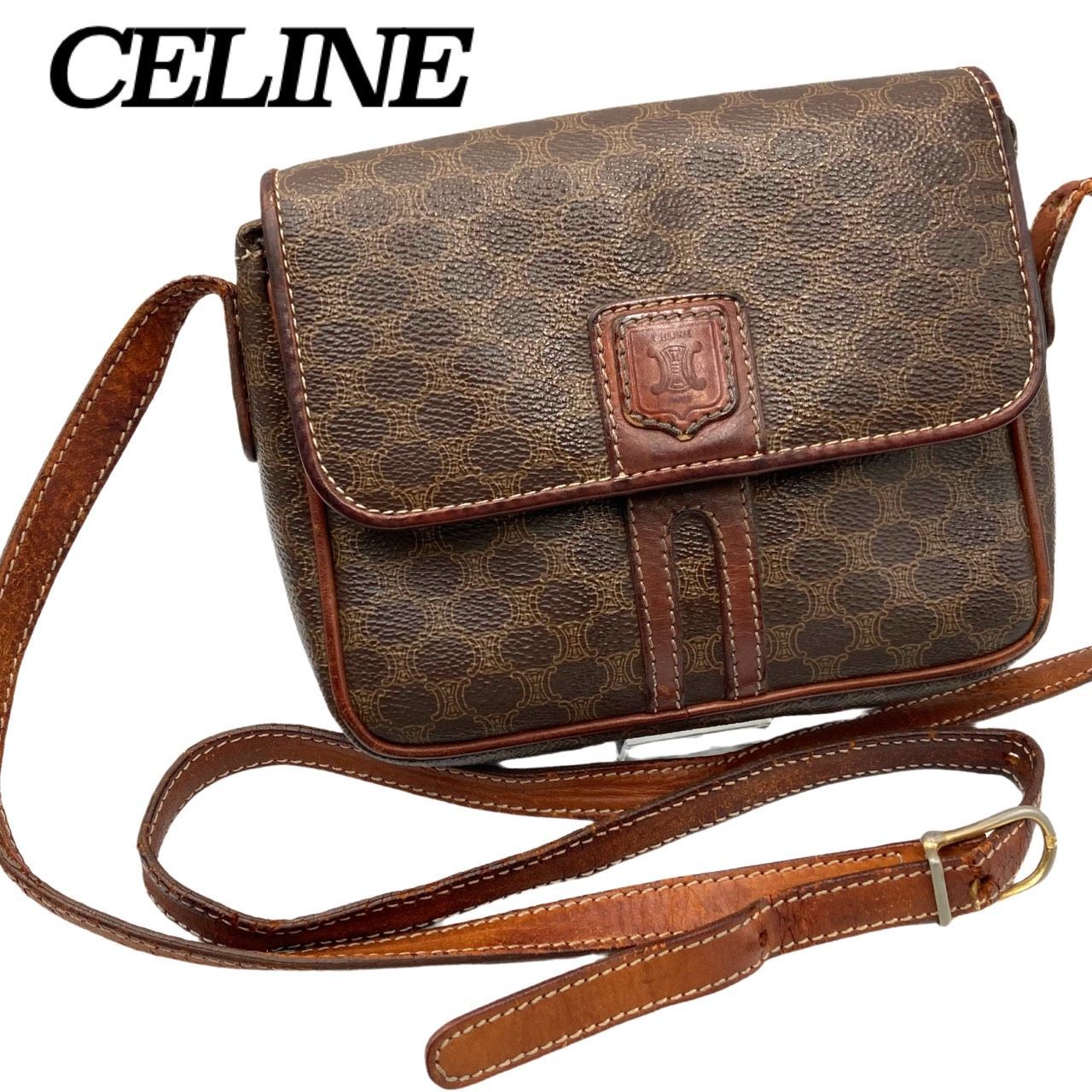 【良品】CELINE オールドセリーヌ　マカダム　トリオンフ　ショルダーバッグ 希少✤【CELINE／セリーヌ】ショルダーバッグ マカダム トリオンフ