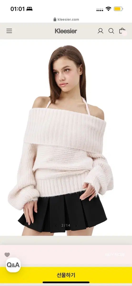 クリシアー パレット オフショルダー リボン ニット ピンク