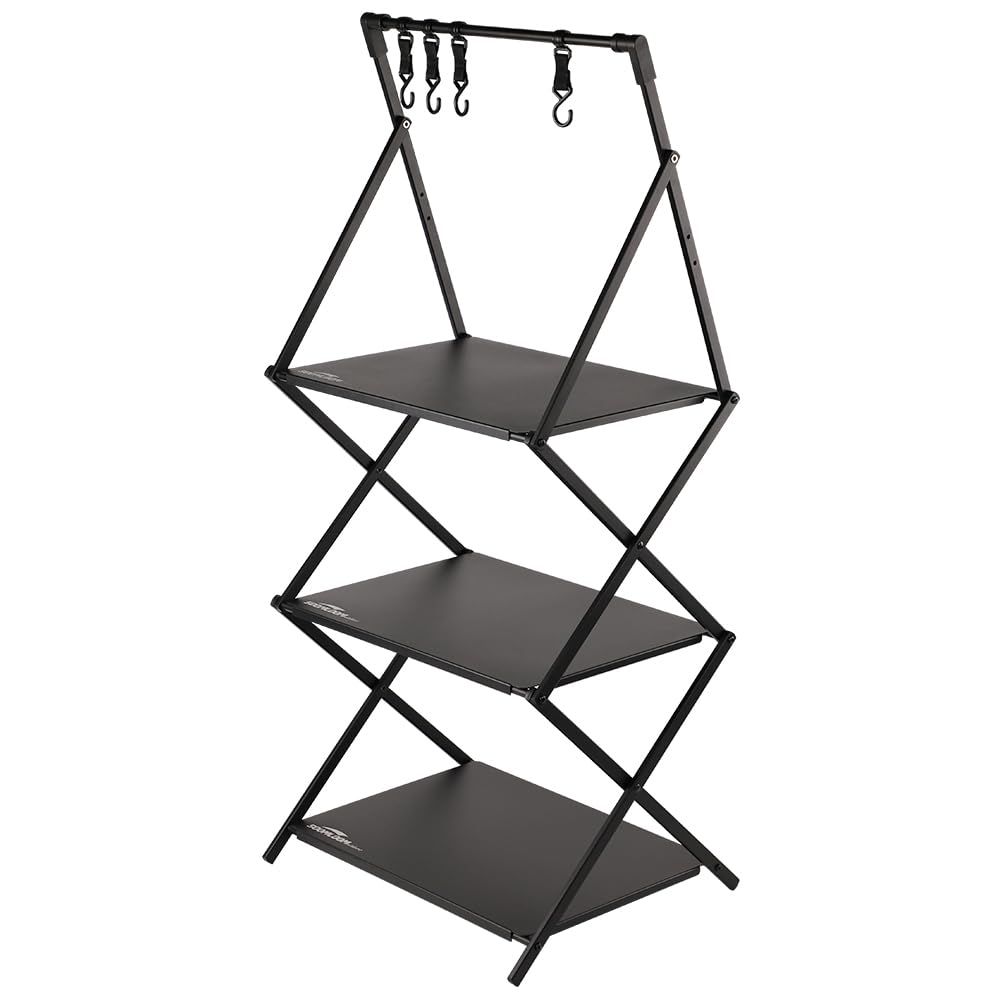 Soomloomフォールディングラック X-FOLD 3段キャンプラックアルミニウム合金金属製収納棚省スペース折り畳み式軽量コンパクトポータブルキャンプ物置棚アウトドア キャンプギア分類整理収納