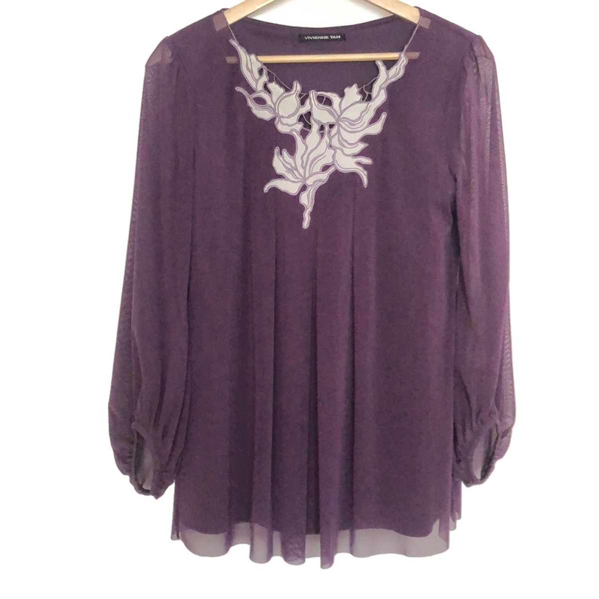 TAM ヴィヴィアンタム 長袖カットソー サイズ1 S レディース パープル 白 クルーネック