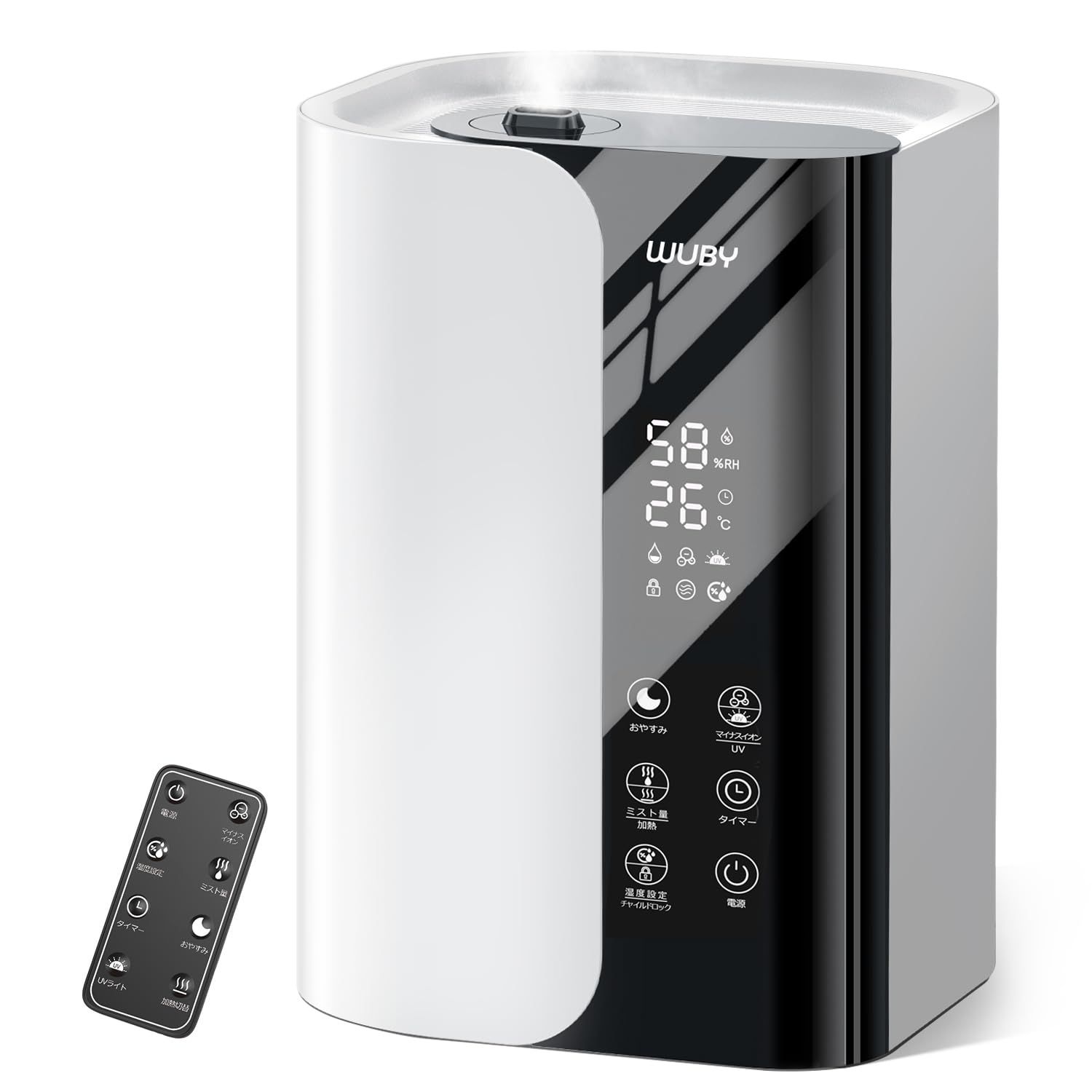 加湿器 大容量 6 L 新モデル 5重除菌 加熱式 超音波式 卓上 ハイブリッド式 アロマ対応 上から注水 マイナスイオン 空気清浄機能 100℃高温除菌 UVライト 6段階加湿量 吹出口360°調整 湿度調整 温度表示 チャイルドロック