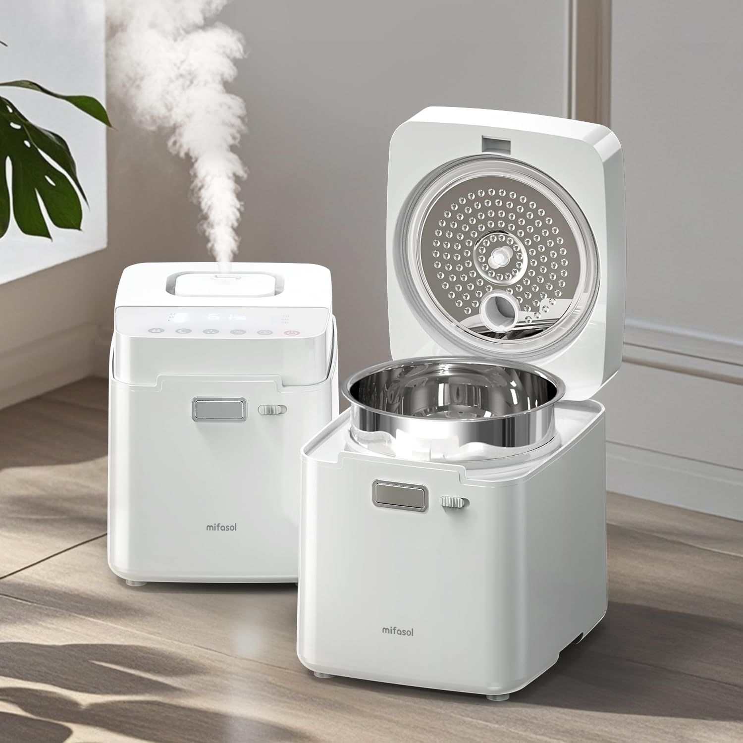 加湿器 スチーム式 加熱式 大容量 3 L 加湿量 800 ml h 22叠 100℃高温除菌 ミスト3段階 恒湿 Mifasol加湿器 切タイマー付き 上部給水 キューブ型 お手入れ簡単 304ステンレス製水タンク 食器洗い機対応 静音 チャイルドロッ