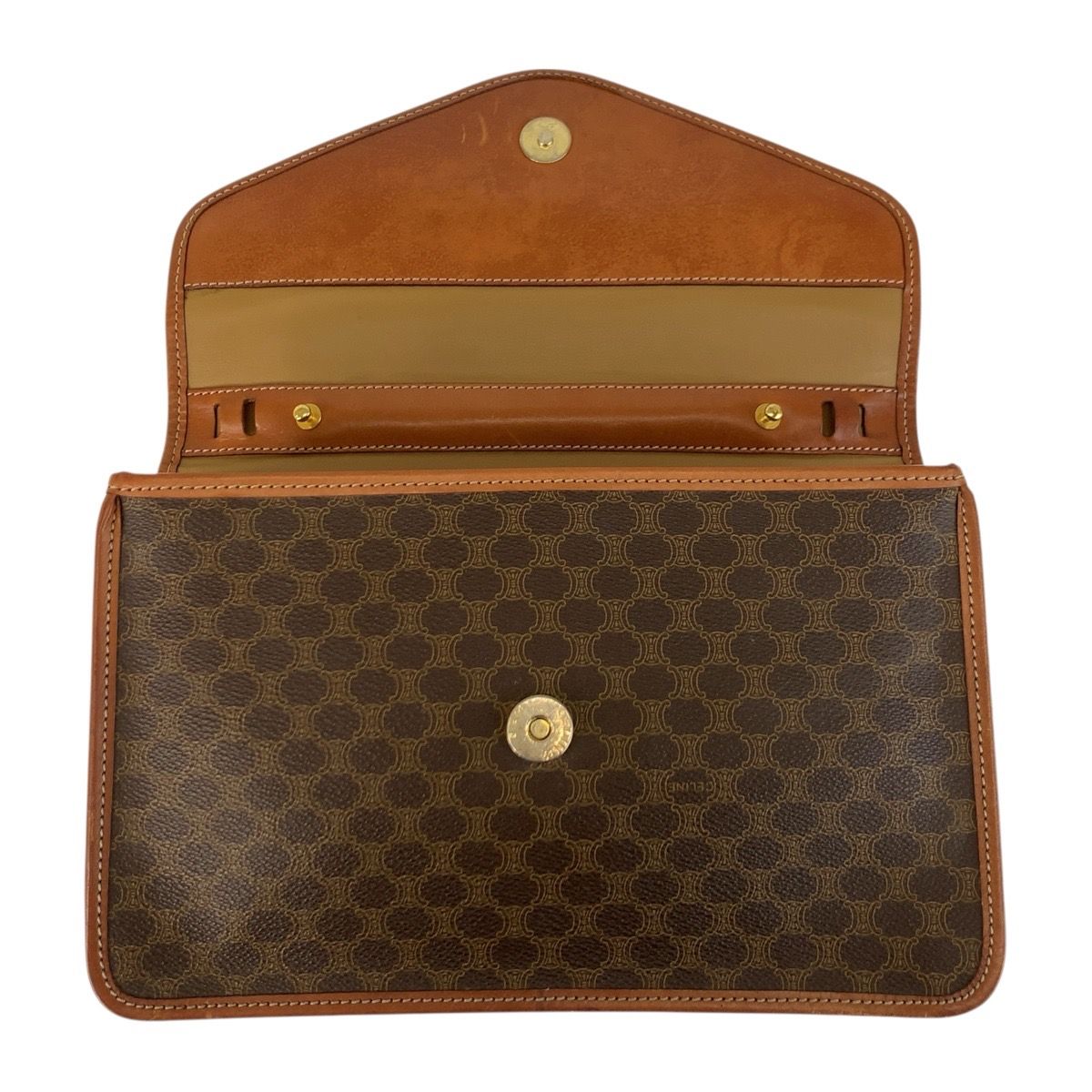 公式 美品 CELINE セリーヌ マカダム ブラウン ゴールド金具 PVC