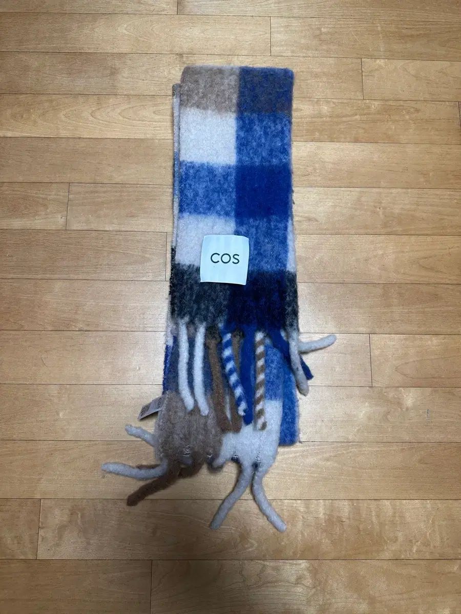 COSコス ブルー ブラウン CHECK 販売済み モヘア マフラー COS(コス