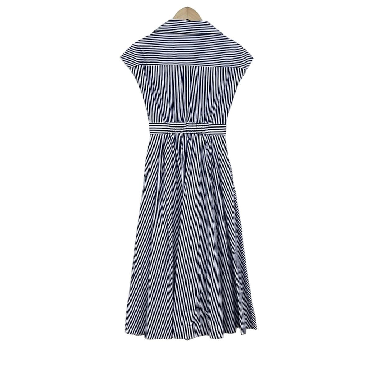 JENNE ジェンヌ ワンピース サイズS レディース - 白×ブルー 半袖 マキシ丈 ストライプ
