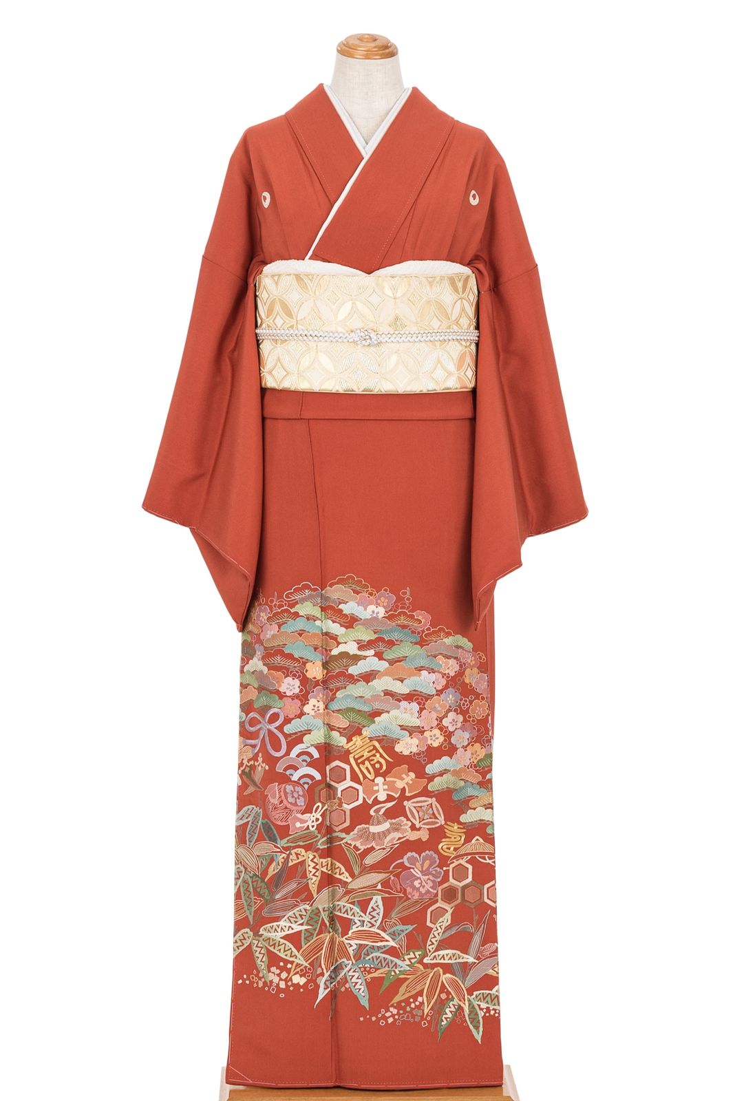 色留袖 五つ紋 総刺繍 松竹梅に宝尽くし
