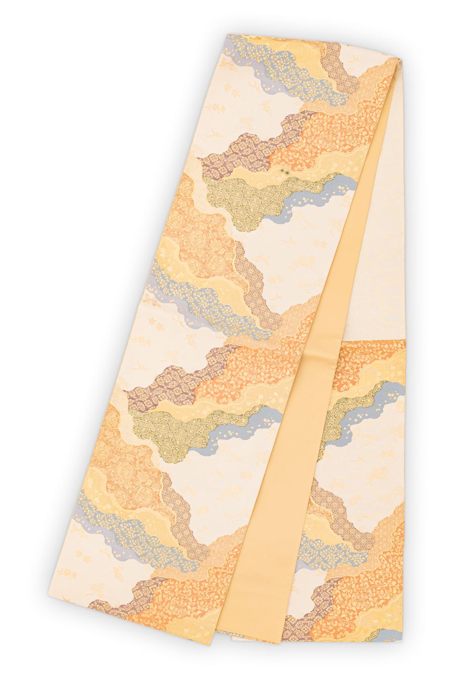 袋帯 道長取りに花唐草や七宝など