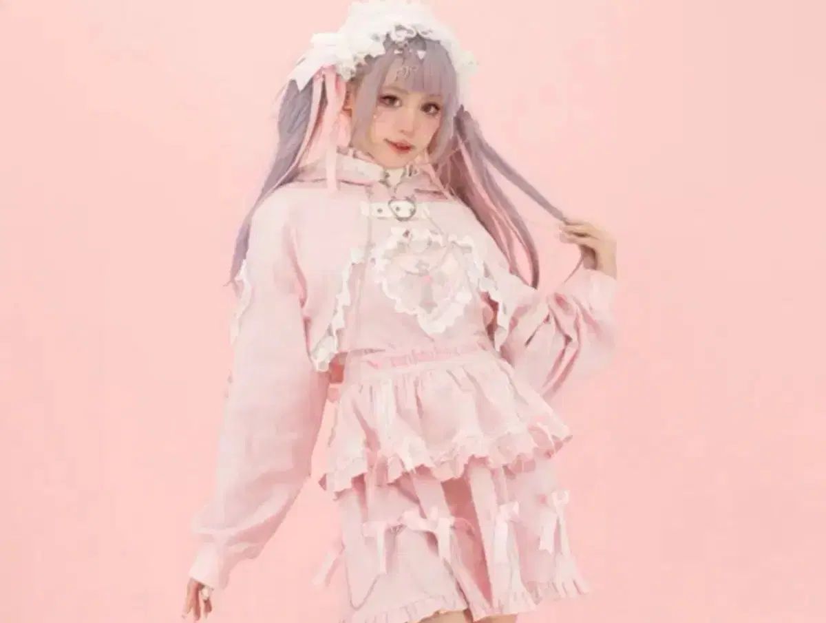 AC DC RAG KISS KILL ピンク レース ロリータ スタイル セットアップ