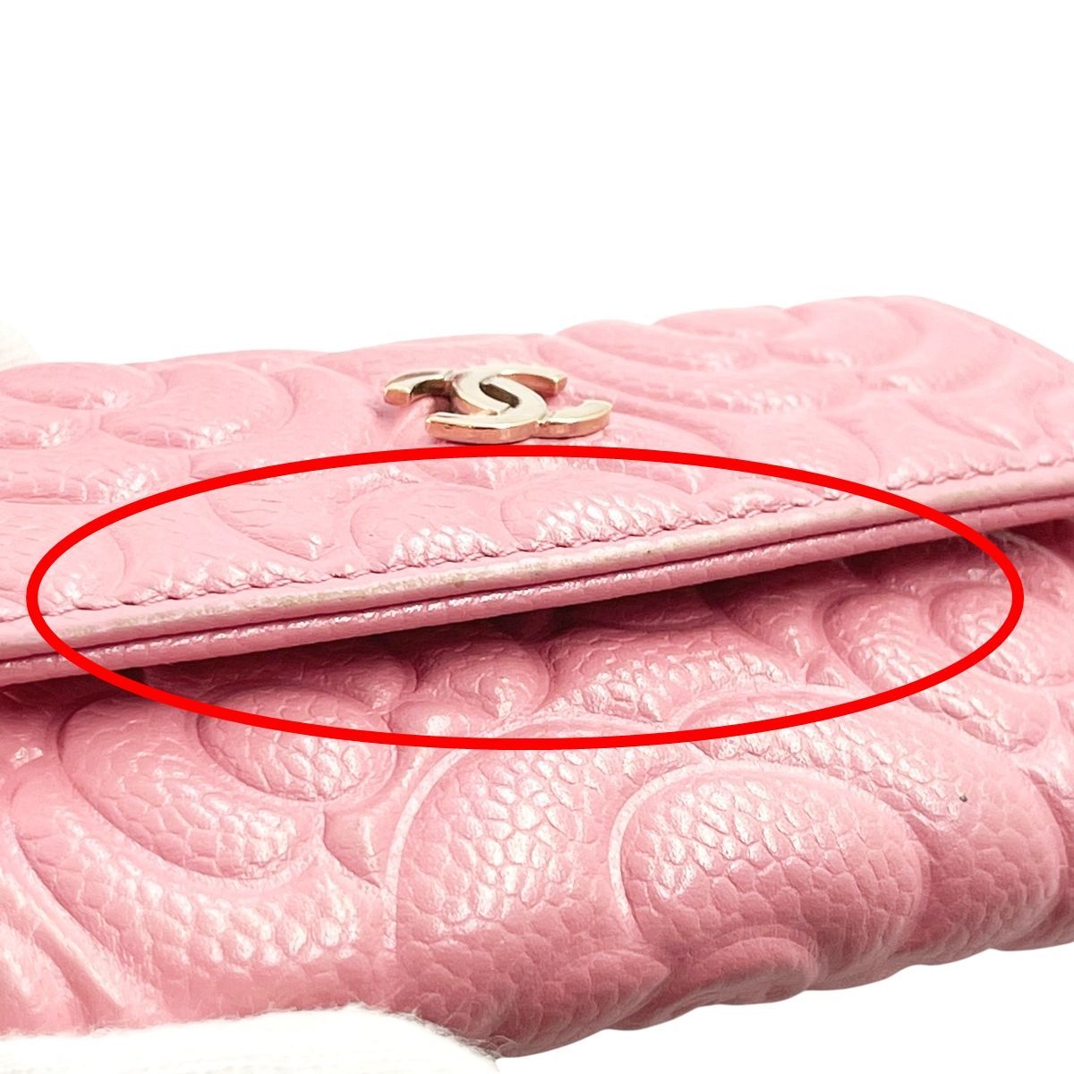 【中古】 CHANEL シャネル カメリア フラップカードケース キャビアスキン ピンク ココマーク ゴールド金具 29番台 ギャランティカード付属 25038646 MK 中古】 CHANEL シャネル カメリア フラップカードケース キャビア