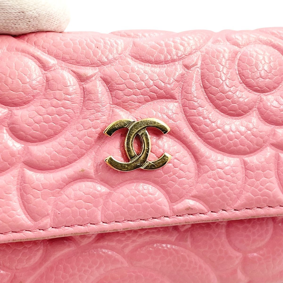 中古】 CHANEL シャネル カメリア フラップカードケース キャビア