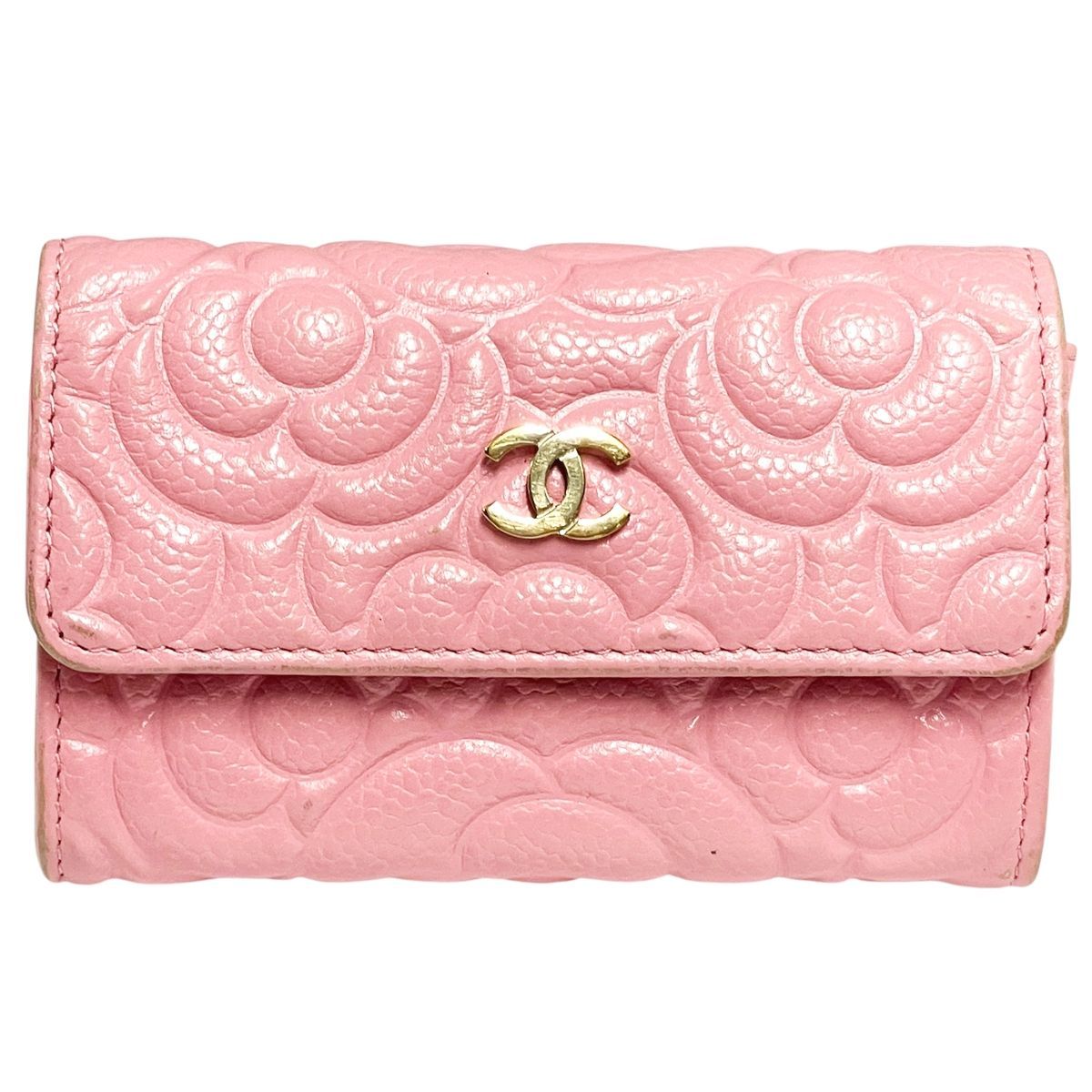 中古】 CHANEL シャネル カメリア フラップカードケース キャビア