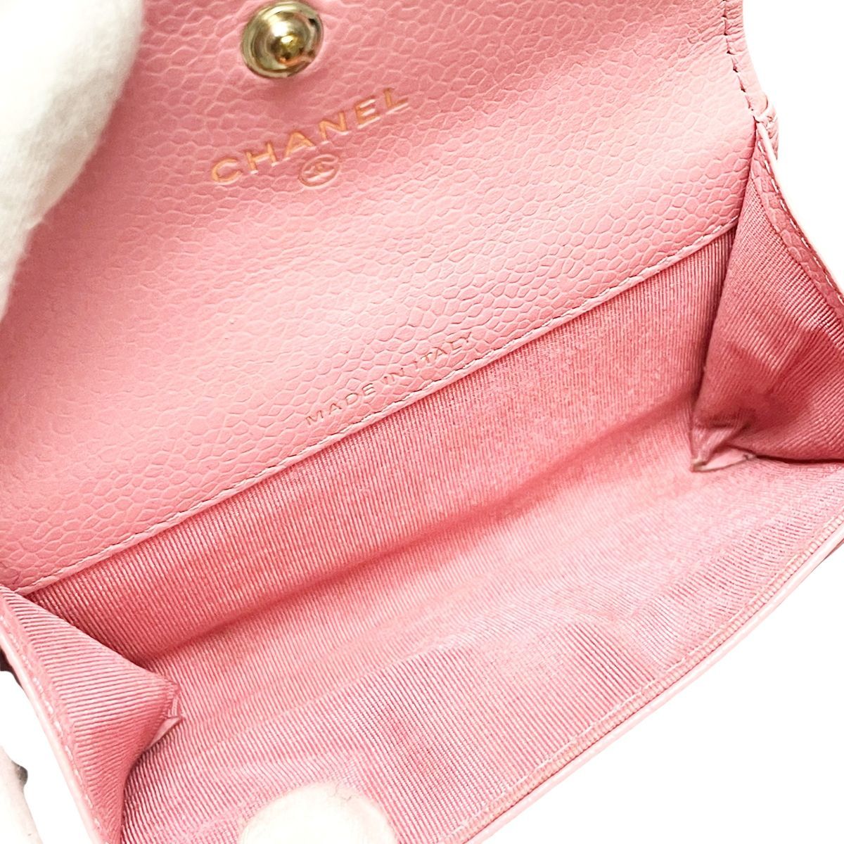 中古】 CHANEL シャネル カメリア フラップカードケース キャビア