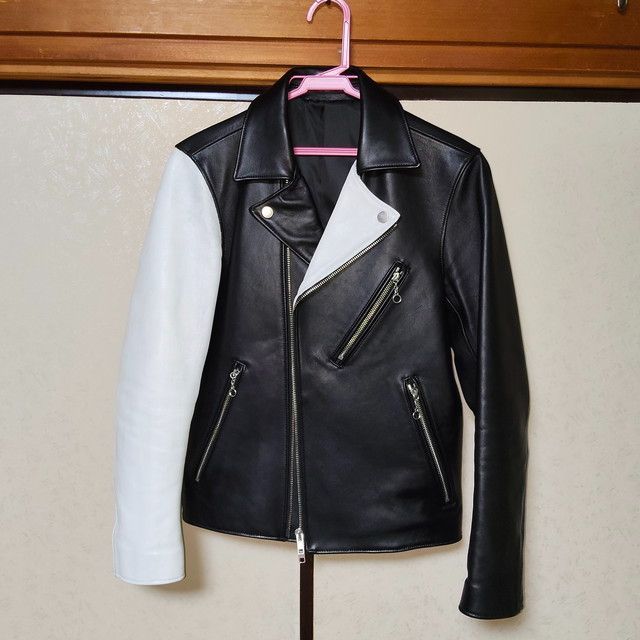羊革 ダブルライダースジャケット 革ジャン レザージャケット 本革 黒 