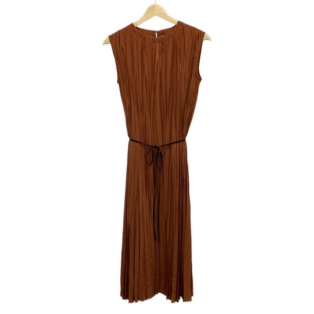 ANAYI アナイ ワンピース サイズ38 M レディース - ブラウン×黒 クルーネック ノースリーブ ロング ドット柄 プリーツ