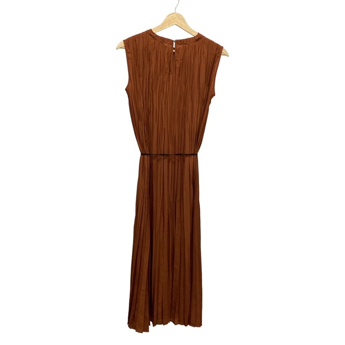 ANAYI アナイ ワンピース サイズ38 M レディース - ブラウン×黒 クルーネック ノースリーブ ロング ドット柄 プリーツ