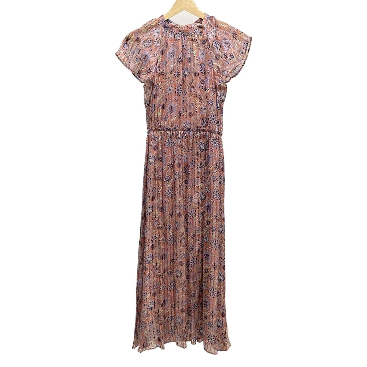 ANAYI アナイ ワンピース サイズ38 M レディース ピンク ライトパープル マルチ クルーネック 半袖 ロング ストライプ 花柄