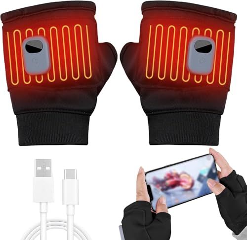 SEEYA 防水電熱グローブ ヒーター手袋 3段温度調整 2000 mAh USB 充電式手袋 指なし 3秒急速加熱 デジタル表示付 男女兼用 通勤 通学po 43 e 5373