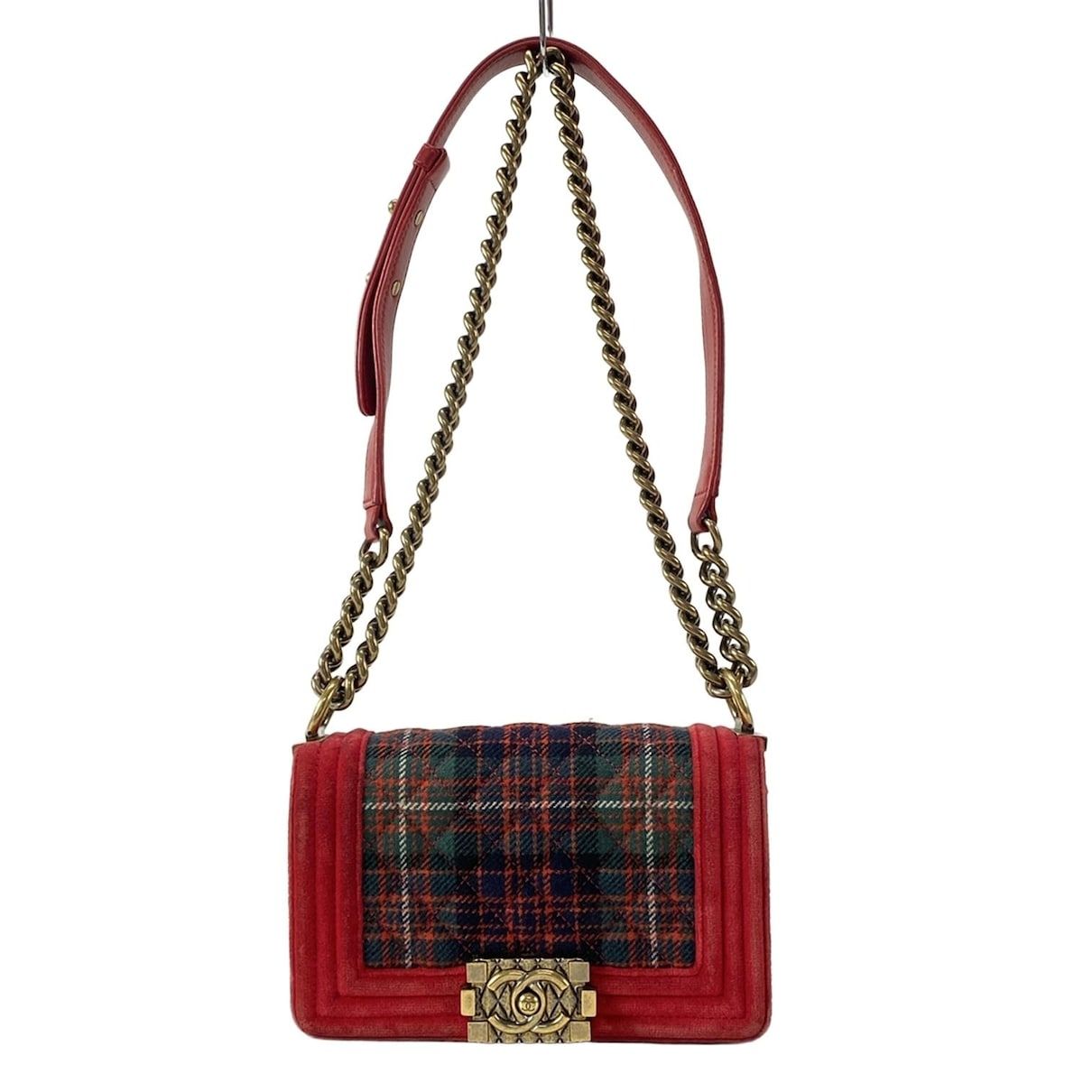 CHANEL シャネル ショルダーバッグ ボーイシャネル20 マトラッセ グリーン×レッド×マルチ コットン