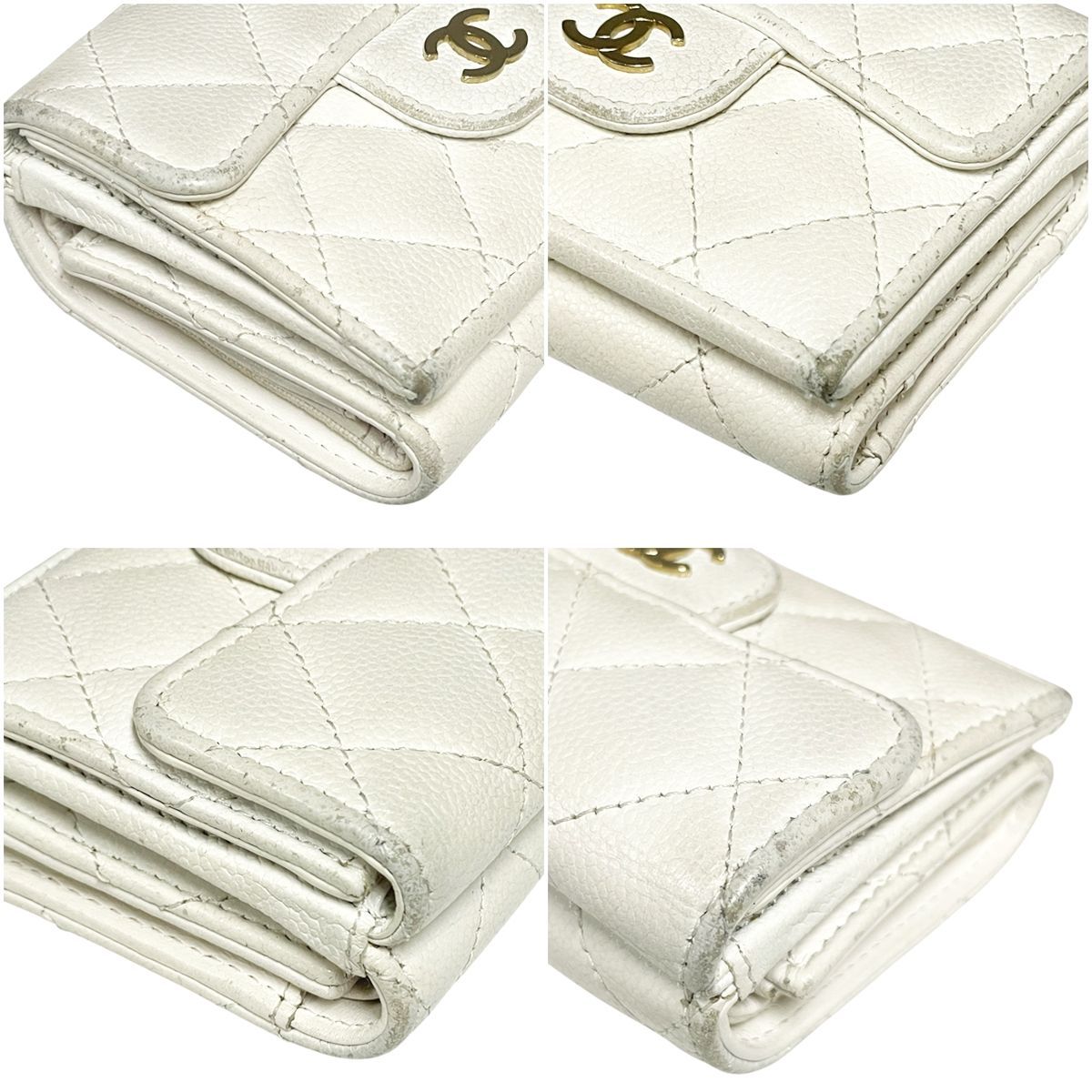 【中古】 CHANEL シャネル クラシックスモールフラップウォレット キャビアスキン AP0230 白 ホワイト ココマーク ゴールド金具 三つ折り財布 コンパクト 25036216 MK 中古】 CHANEL シャネル クラシックスモールフラップウォレット