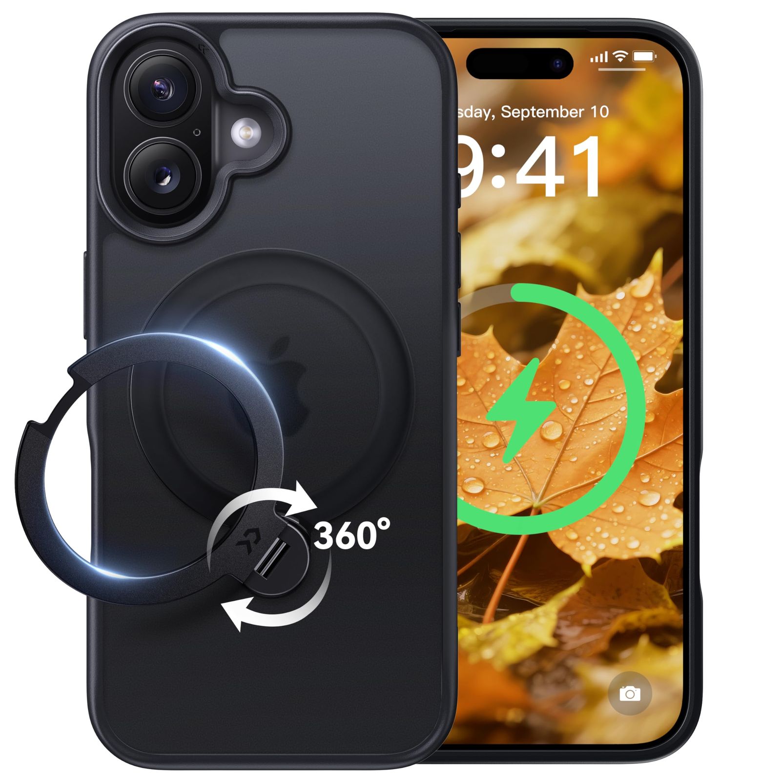 2025最高 定点360度回転CASEKOO iPhone 17 用 ケース MagSafe対応 米軍MIL規格 360°全方向耐衝撃 横縦両立 角度自由調整 最大25 W急速充電対応 指紋防止 マット仕上げ 黄変防止 半透明 ラップホール付き ワイヤレ