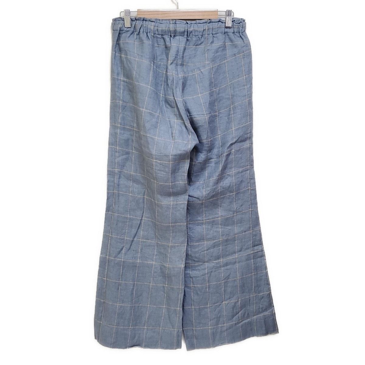 Cabana カバナ パンツ サイズ36 S レディース - ライトブルー×イエロー フルレングス チェック柄 ウエストゴム